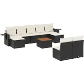 vidaXL 10-delige Loungeset met kussens poly rattan zwart
