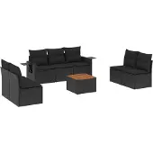 vidaXL 8-delige Loungeset met kussens poly rattan zwart