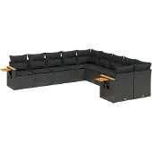 vidaXL 10-delige loungeset voor de tuin met kussens, zwart, polyrotan