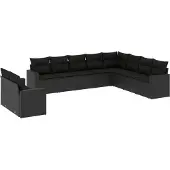vidaXL 10-delige Loungeset met kussens poly rattan zwart