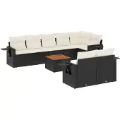 vidaXL 9-delige Loungeset met kussens poly rattan zwart