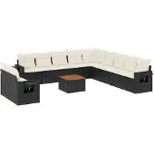 vidaXL 12-delige Loungeset met kussens poly rattan zwart