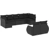 vidaXL 9-delige Loungeset met kussens poly rattan zwart