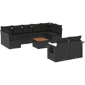 vidaXL 10-delige Loungeset met kussens poly rattan zwart