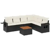 vidaXL 7-delige Loungeset met kussens poly rattan zwart