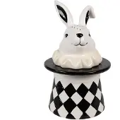 Clayre & Eef Voorraadpot Konijn 20 cm Wit Zwart Keramiek Wit