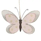 Clayre & Eef Decoratie Hanger Vlinder 22 cm Roze IJzer Roze