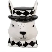 Clayre & Eef voorraadpot, konijn, 11 cm, wit/zwart, keramiek