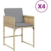 vidaXL Tuinstoelen 4 st met kussens poly rattan gemengd beige