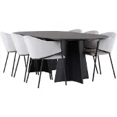 Ebuy24 Bootcut eethoek tafel zwart en 6 Evelina stoelen grijs.