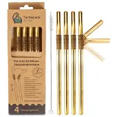 SmartaSaker Herbruikbare rietjes van RVS - met borstel - Goud - Buigbaar - 4 Stuks