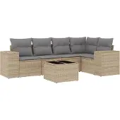 vidaXL 6-delige Loungeset met kussens poly rattan beige