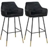Bronx71 Velvet barkruk Fiona zwart 65-78 cm - Barkrukken set van 2 - barstoel