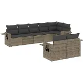 vidaXL 8-delige tuinmeubelset met kussens, grijs, polyrotan