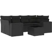vidaXL 7-delige Loungeset met kussens poly rattan zwart