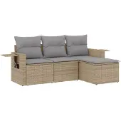 vidaXL 4-delige Loungeset met kussens poly rattan beige