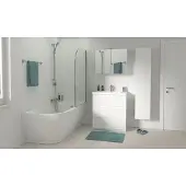 Linie Palma enkele badwand 80 cm helder glas met gestreepte matte band mat wit profiel
