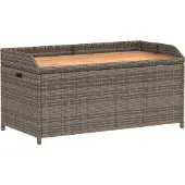 vidaXL Opbergbank 100x50x52 cm poly rattan en acaciahout grijs