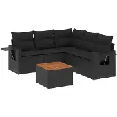 vidaXL 6-delige Loungeset met kussens poly rattan zwart