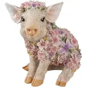 Clayre & Eef Beeld Varken 24x16x23 cm Roze Polyresin Varken Woonaccessoires Roze Woonaccessoires