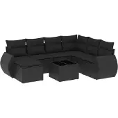 vidaXL 8-delige Loungeset met kussens poly rattan zwart