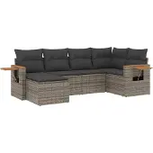 vidaXL 7-delige tuinmeubelset met kussens, zwart, polyrotan