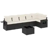 vidaXL 7-delige tuinmeubelset met kussens, zwart, polyrotan