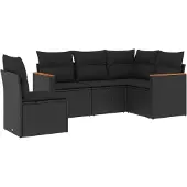 vidaXL 5-delige tuinmeubelset met kussens, zwart, polyrotan