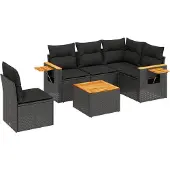 vidaXL 6-delige tuinmeubelset met kussens, zwart, polyrotan