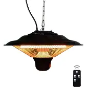BRASQ Elektrische Terrasverwarmer Hangend PHC100 - Infrarood Heater 1500W - met Afstandsbediening - 3 warmtestanden - Voor binnen en buiten - Spatwaterdicht - Zwart