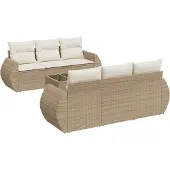 vidaXL 7-delige Loungeset met kussens poly rattan beige