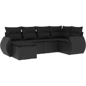 vidaXL 6-delige Loungeset met kussens poly rattan zwart