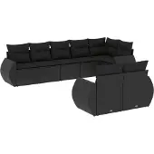 vidaXL 8-delige Loungeset met kussens poly rattan zwart