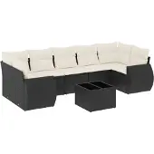 vidaXL 8-delige tuinmeubelset met kussens, zwart, polyrotan