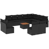 vidaXL 13-delige Loungeset met kussens poly rattan zwart