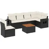vidaXL 7-delige Loungeset met kussens poly rattan zwart