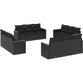 vidaXL 12-delige loungeset voor de tuin met kussens, zwart, polyrotan