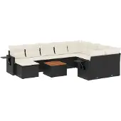 vidaXL 11-delige Loungeset met kussens poly rattan zwart