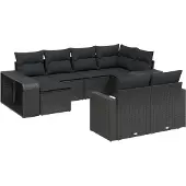 vidaXL 10-delige Loungeset met kussens poly rattan zwart