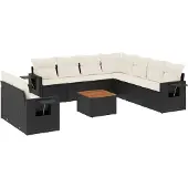 vidaXL 10-delige Loungeset met kussens poly rattan zwart