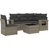 vidaXL 6-delige Loungeset met kussens poly rattan zwart