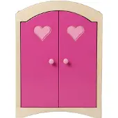 Van Dijk Toys houten speelgoed Poppenkledingkast - Naturel met roze (Kinderopvang kwaliteit)