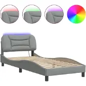 vidaXL Bedframe met LED zonder matras "Hvar" 80x200 cm stof lichtgrijs