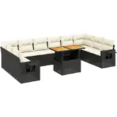 vidaXL 11-delige Loungeset met kussens poly rattan zwart