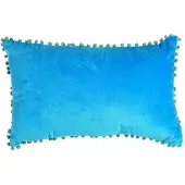 Rex London Velours sierkussen blauw met mint groene pompons 33x50cm
