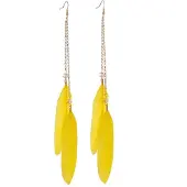 Behave - Oorbellen - Oorhangers Goudkleur met Gele Veren