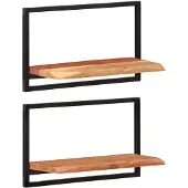 vidaXL Wandschappen 2 st 60x25x35 cm massief acaciahout en staal