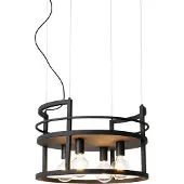 QAZQA Industriële hanglamp zwart met rek rond 4-lichts - Cage Rack