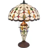 LumiLamp Tiffany tafellamp, diameter 40 cm, hoogte 60 cm, beige, bruin glas