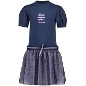 B.NOSY Meisjes jurk mesh - Victoria - Navy blauw. Maat 140